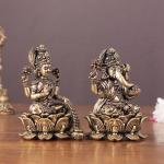 Pure Brass Unique Lord Ganesha and Goddess Lakshmi Idols - 3" Height